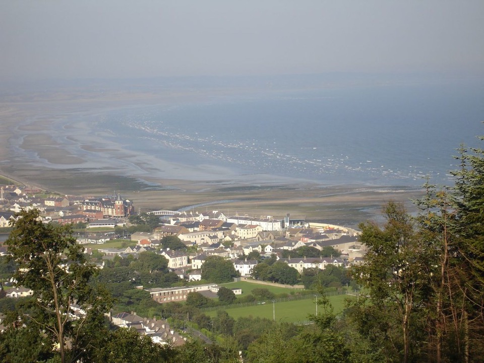 Newcastle in County Down, houses along the bay under the Mourne mountains